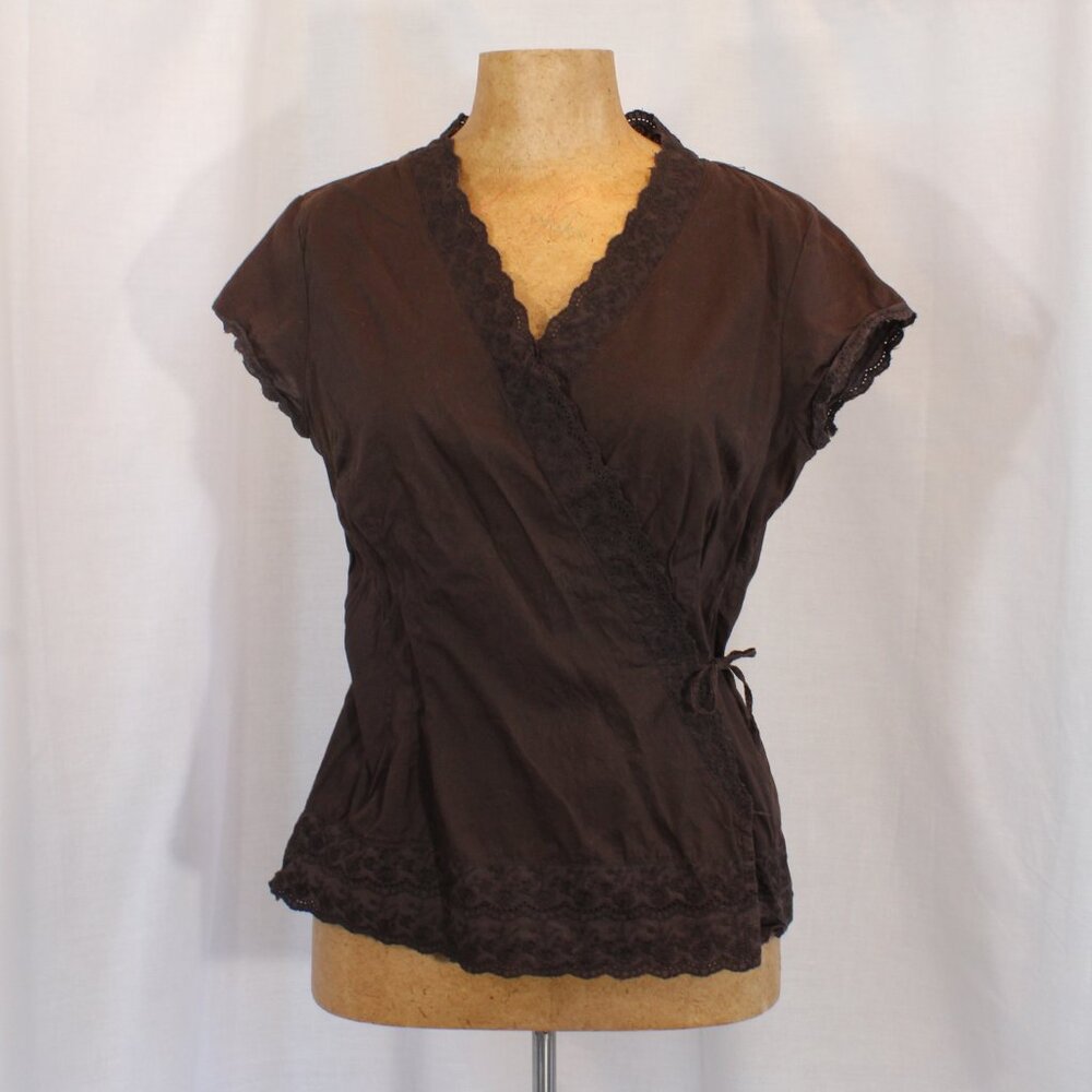 H&M Brown Wrap Cotton Shortsleeve Top